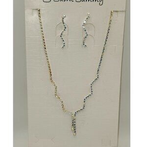 Saint Sammy Austrian Crystal Necklace/Earrings Wavy Iridescent Prom or Wedding